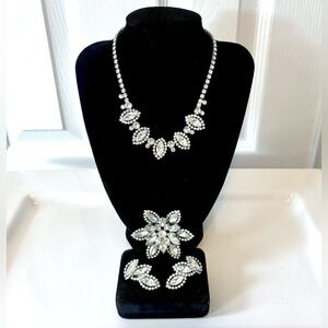 RARE Signed Weiss Marquis Rhinestone Jewelry Set 1950’s Necklace Earrings Brooch